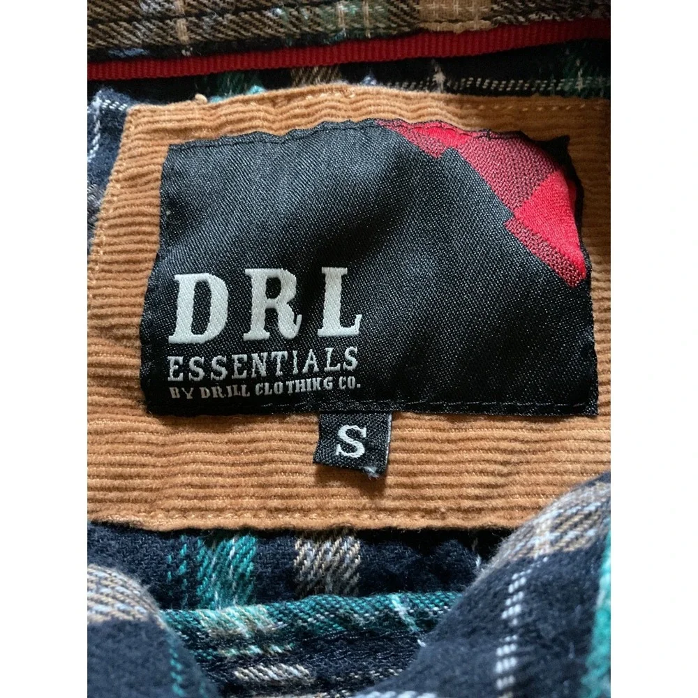 DRL‎ Essentials Plaid Flannel Corduroy Collar Elbow Patch Button Up Shirt Size S